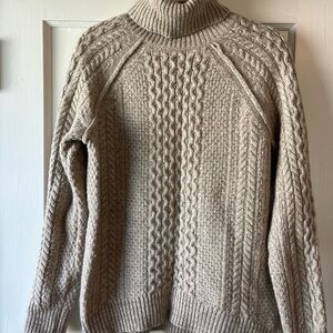 Vince Cable Knit Turtleneck Sweater - Cream/Tan